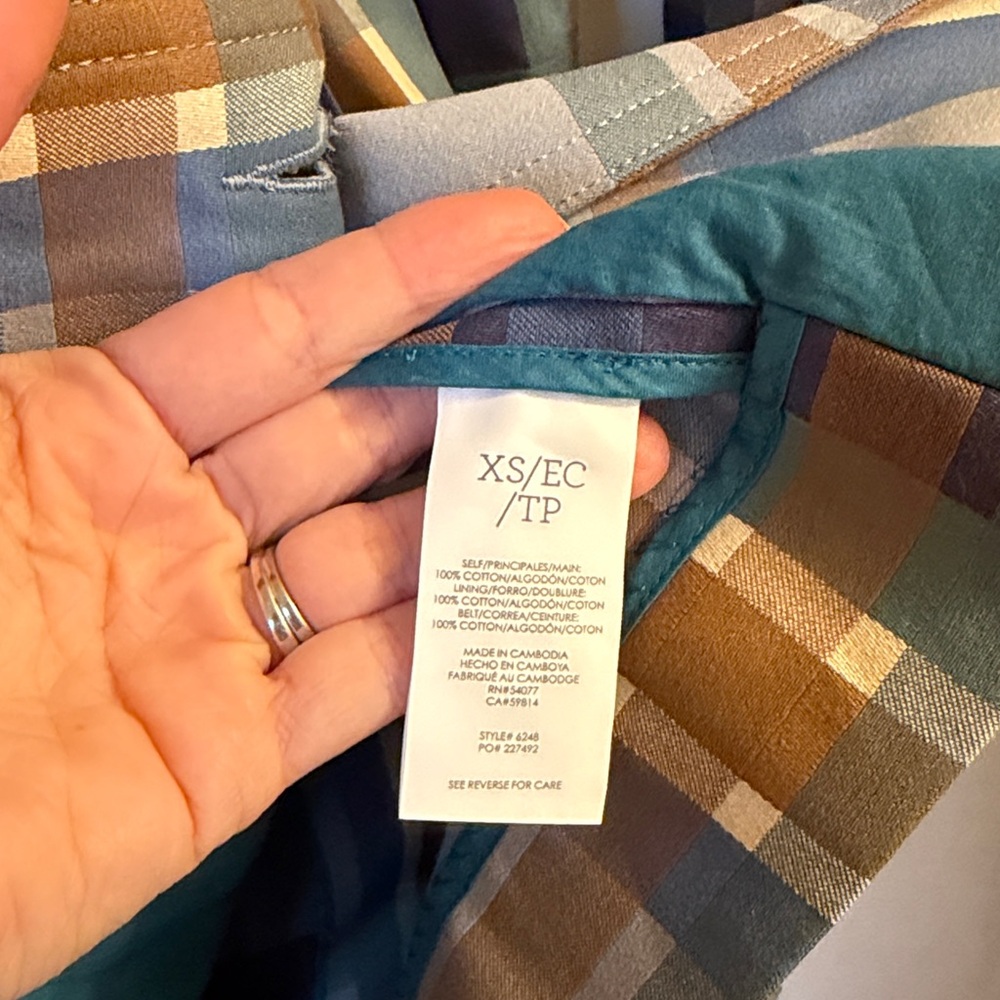 Cabi Women Highclere Trench Coat Size XS blue green plaid - Picture 5 of 6